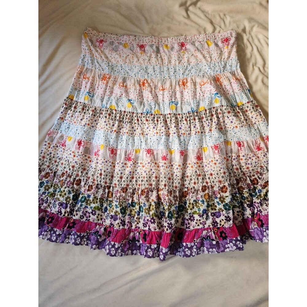 3X Patchwork Boho 100% Cotton Skirt Cottagecore Hippie Plus Kommotion NY Praire